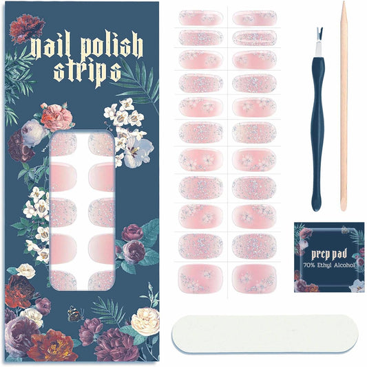 Ruyeefam nail polish strips front packaging view showing ethereal pink pixie dust floral gel stickers