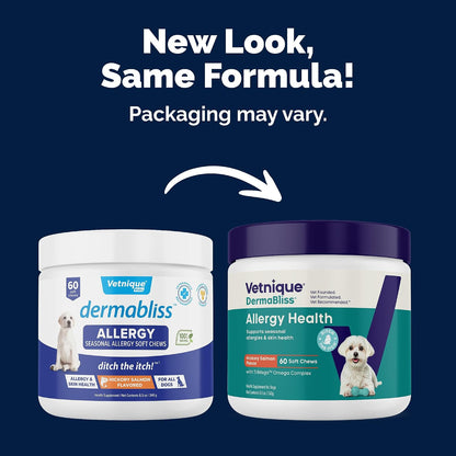 Vetnique Labs Dermabliss seasonal allergy and immune support chews side label details