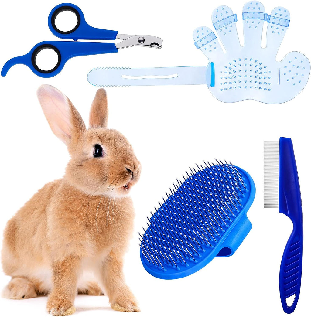 Patelai 4 pieces bunny grooming kit blue front view displaying pet brush and nail clipper