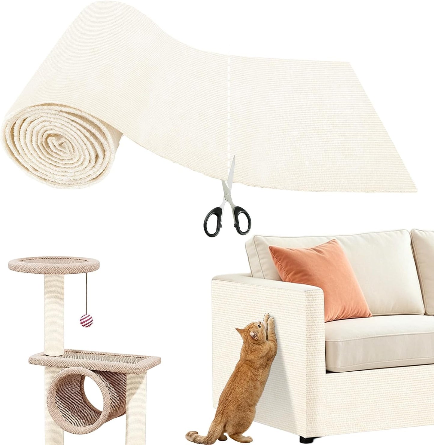 Cat Scratch Mat for Couch Furniture, Self-Adhesive Cat Scratcher Carpet, Trimmable DIY Cat Scratch Pad, Furniture Protector for Couch,Sofa,Door & Cat Tree (Light Gray, 39.3" x 15.8") - Image 11