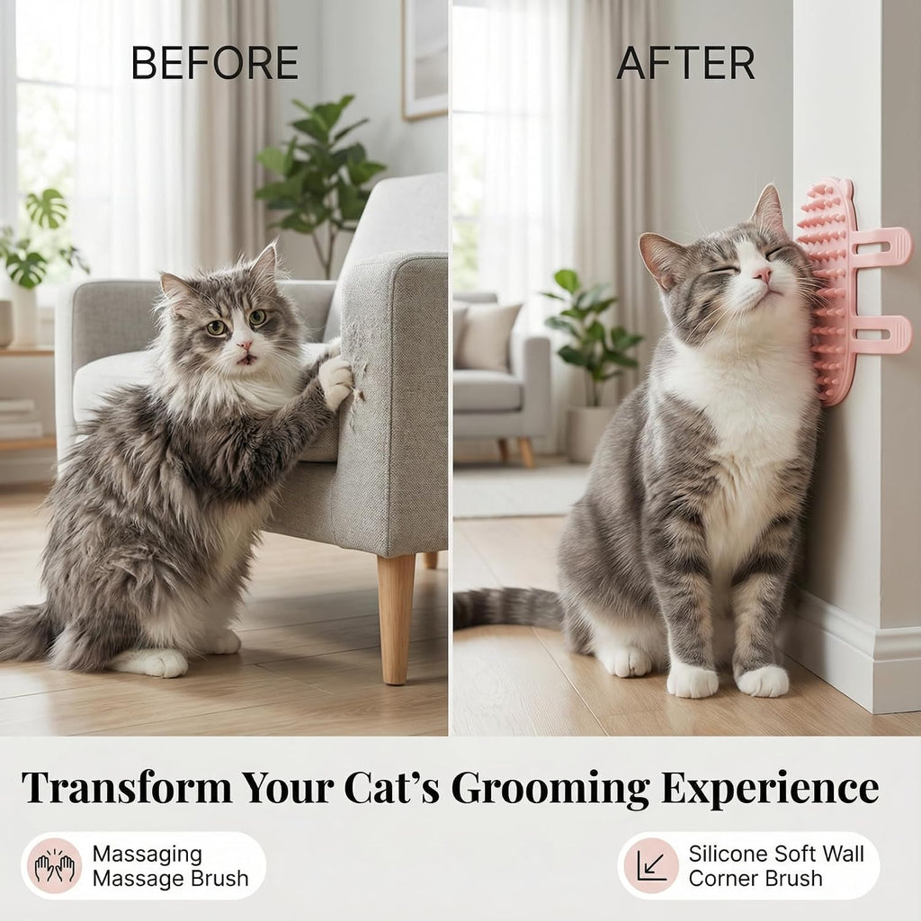 Pink silicone cat self groomer for indoor cats and kittens