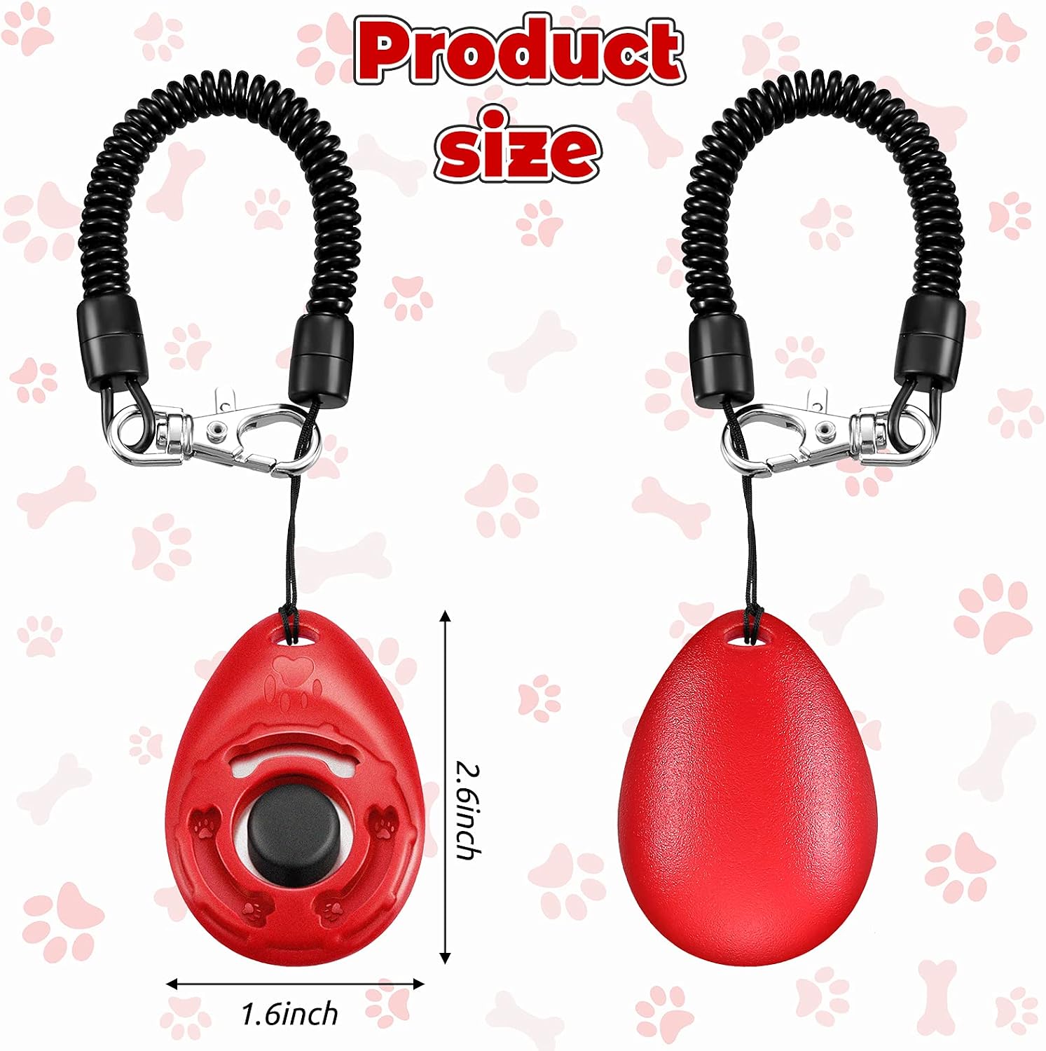 Frienda pet behavioral clickers demonstrating the elastic wristband attachment for hands-free training.