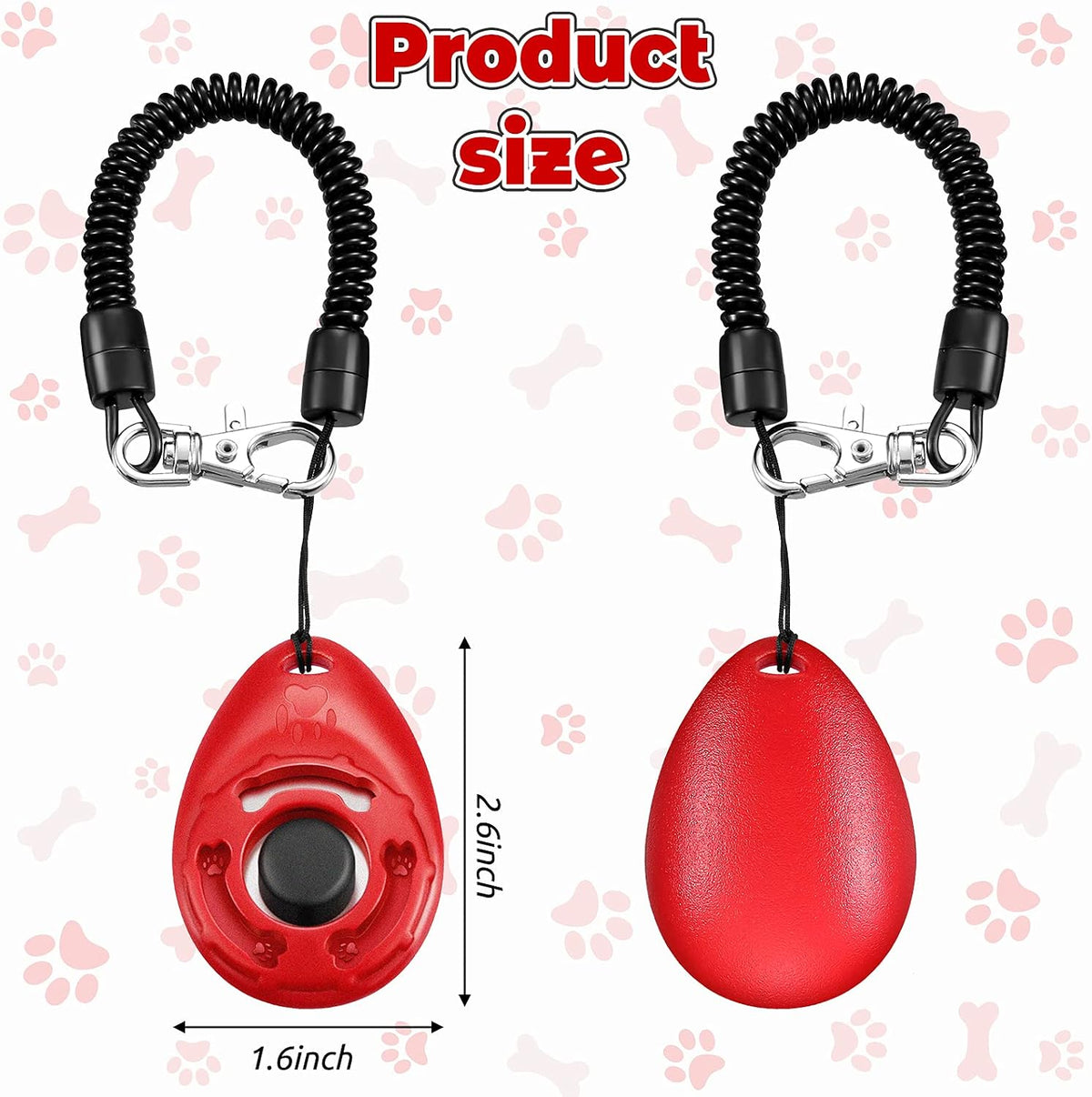 Frienda pet behavioral clickers demonstrating the elastic wristband attachment for hands-free training.