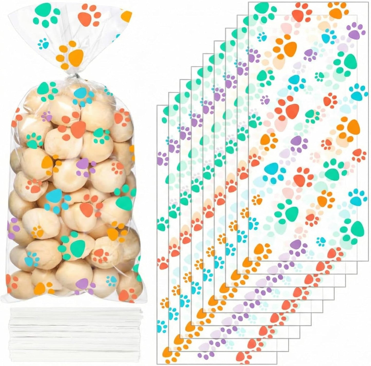 Blulu 100 Pieces Dog Treat Bags Puppy Party Favor Pet Paw Cone Cellophane Bags Candy Heat SealableDog Paw Gift with 100 Pieces Silver Twist Ties for Pet Cat Treat Party Favor(Black) - Image 13