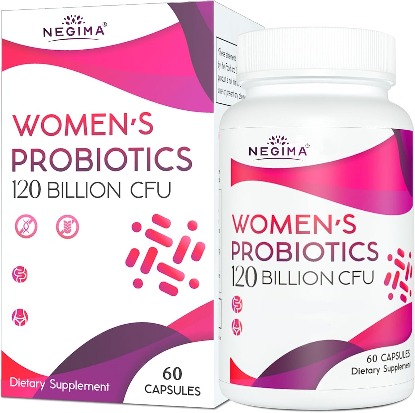 Negima Menopause Supplements bottle front view showing 120 billion CFU probiotics.