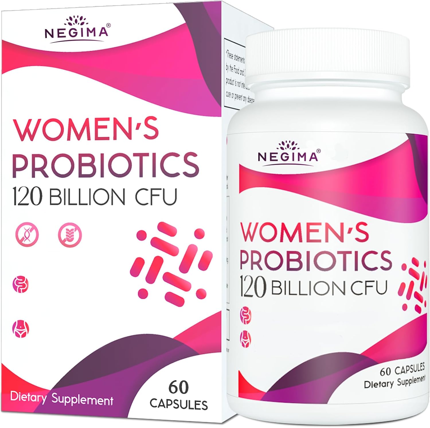Negima Menopause Supplements bottle front view showing 120 billion CFU probiotics.