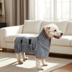 JTYKUYR gray dog robe towel plush fleece texture details with brown cotton trim