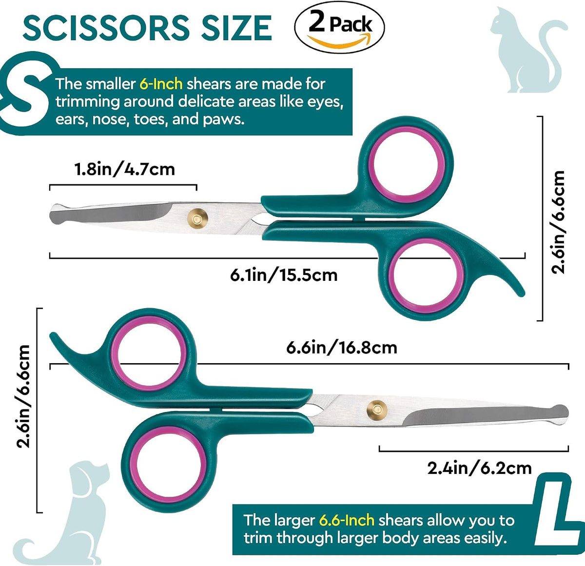 Close up of stainless steel pet grooming shears with rounded tips