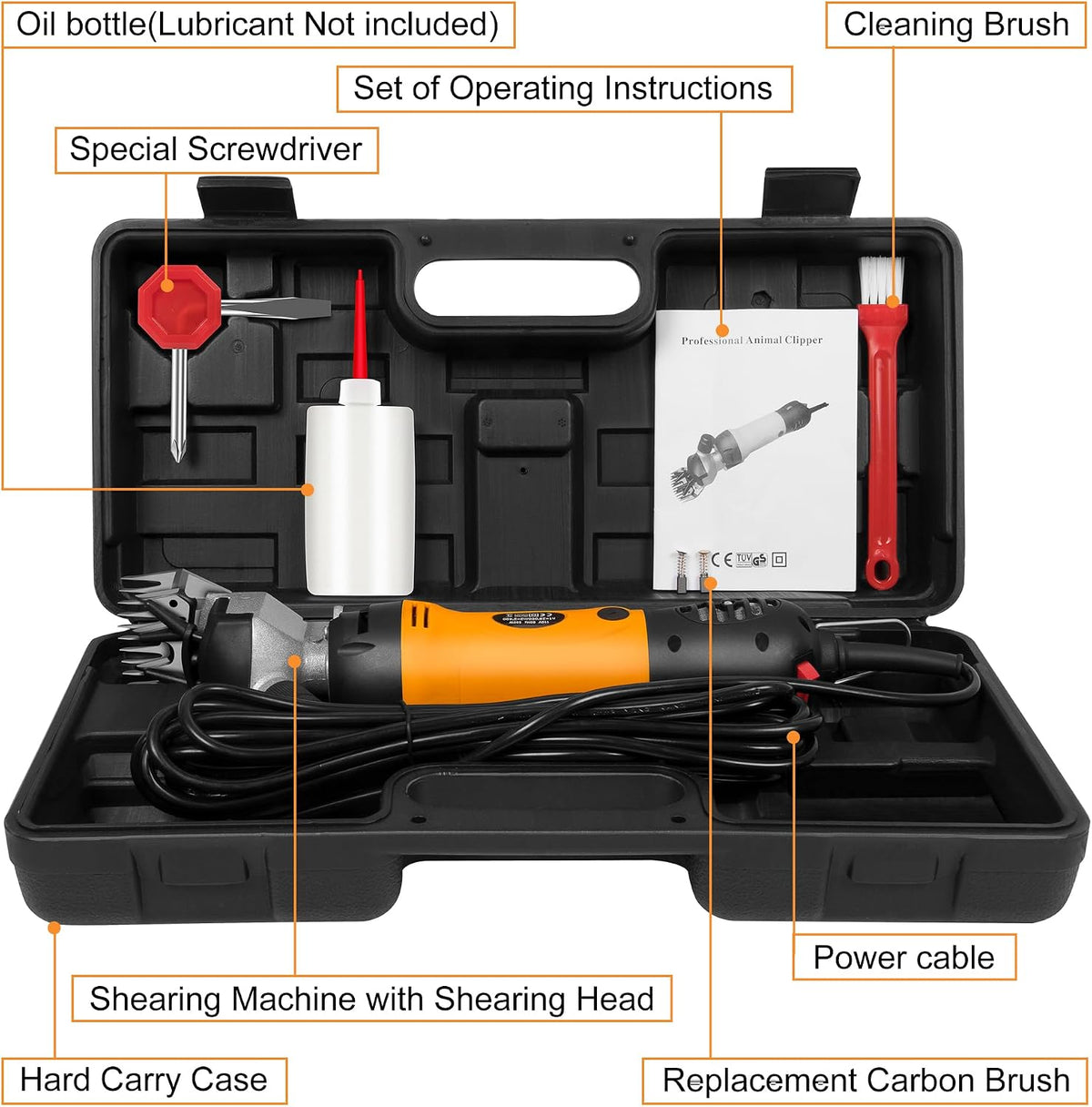 BEETRO livestock grooming clippers complete kit arranged inside the durable black protective carrying case