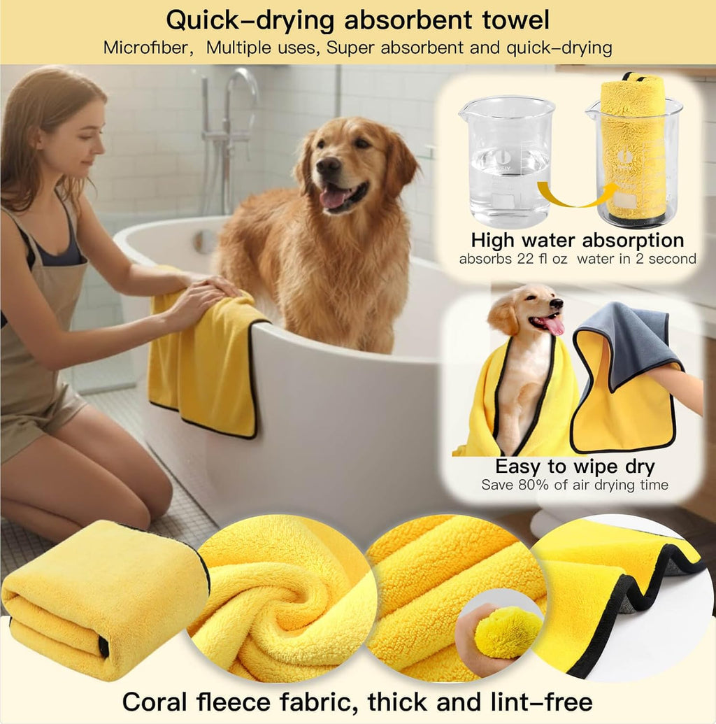 The ultra-absorbent yellow microfiber pet towel laid flat.