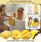 The ultra-absorbent yellow microfiber pet towel laid flat.