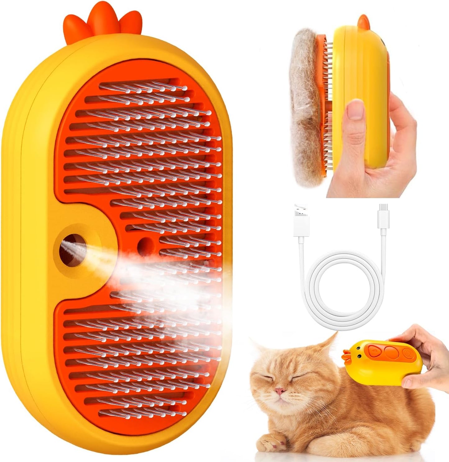 Cat Steam Brush with 2 Spray Levels & Release Button, 4-in-1 IPX7 Waterproof Water Brush for Shedding Grooming, Pet Hair Removal Comb for Long Short Haired Cats Dogs, Self Cleaning Slicker - Image 12