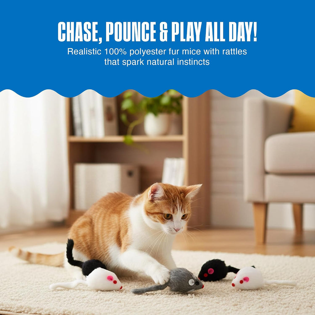 Penn-Plax plush toy mice in black gray and white colors