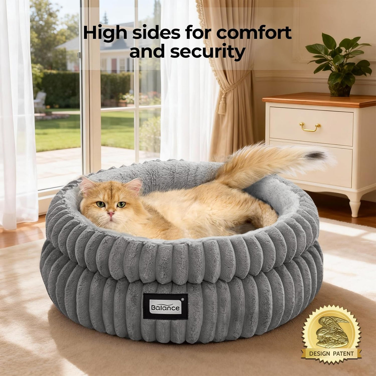 Balance plush faux fur kitten bed interior detail