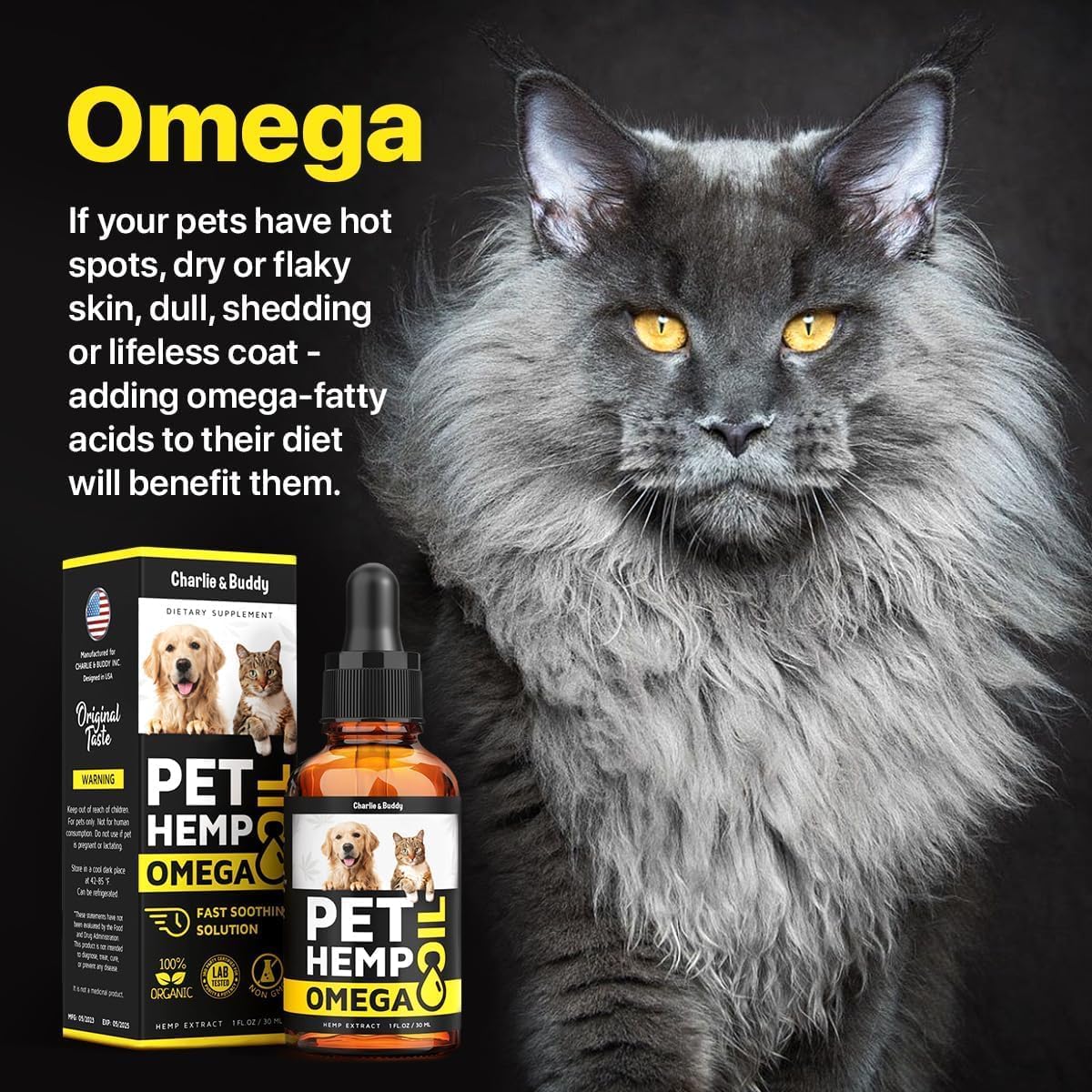 Liquid dropper application of Charlie and Buddy hemp supplement for pets.