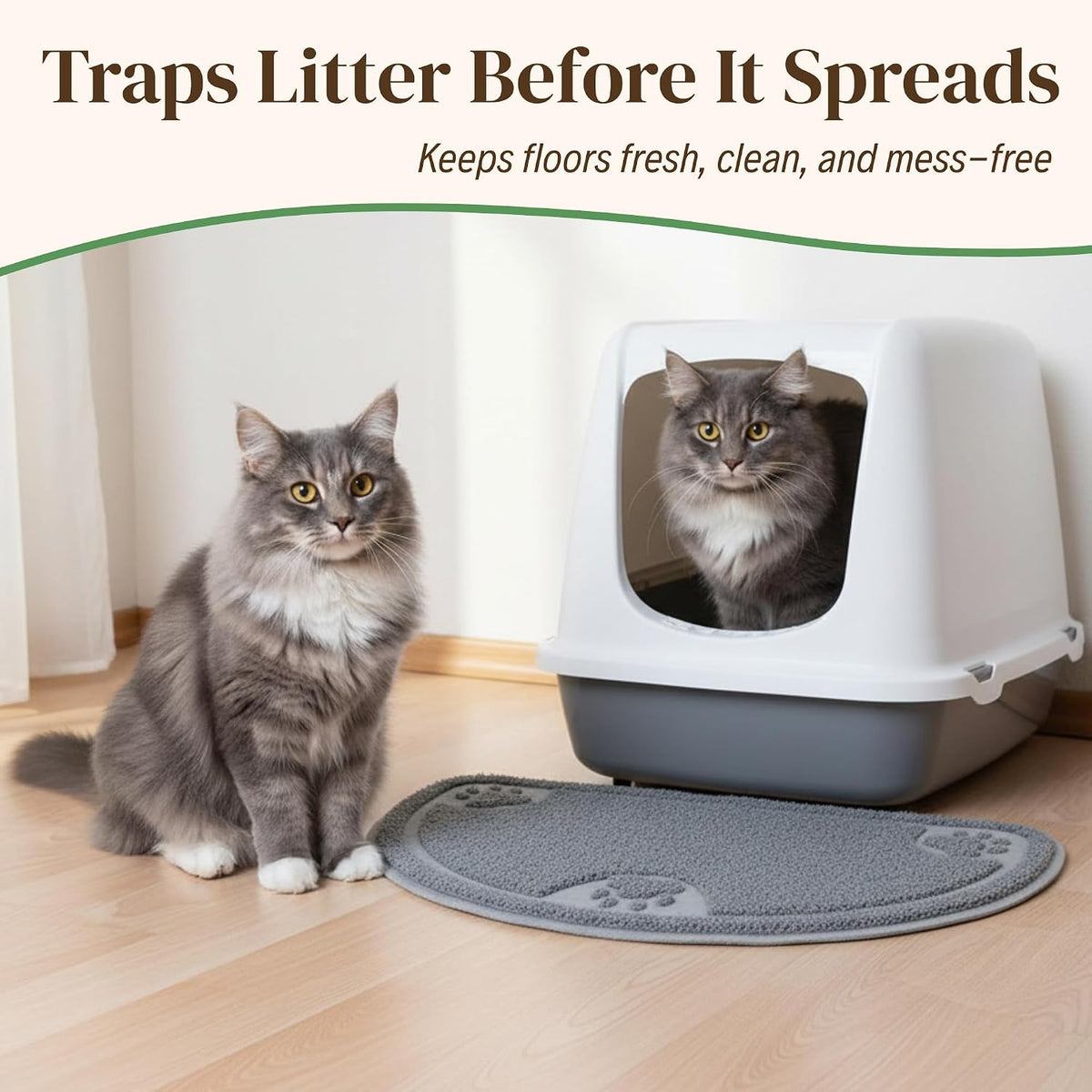 Gray pet food rug showing mesh loop texture