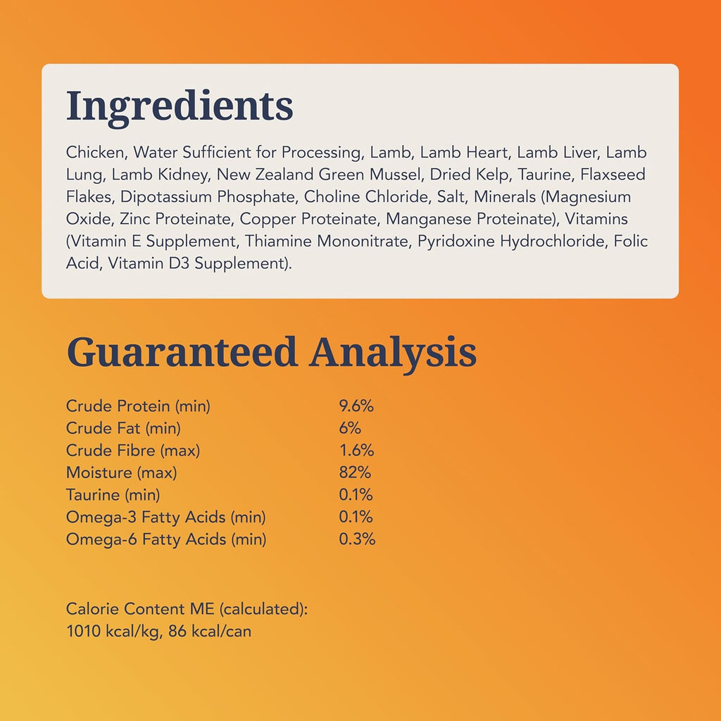Authentic imported high meat wet cat food ingredients panel