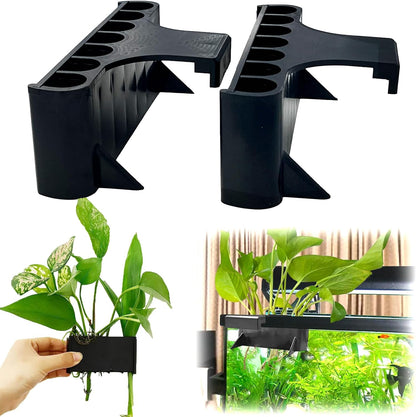 Aidmi aquarium plant holder front view hanging on a fish tank rim