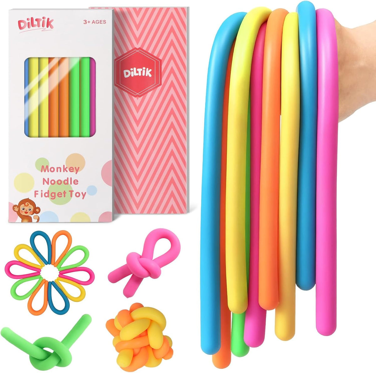 Diltik 10 pack monkey noodle sensory strings front view