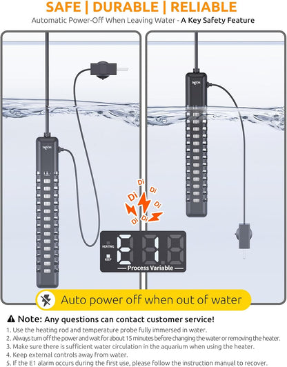 Seaoura 300W fish tank heater safety features