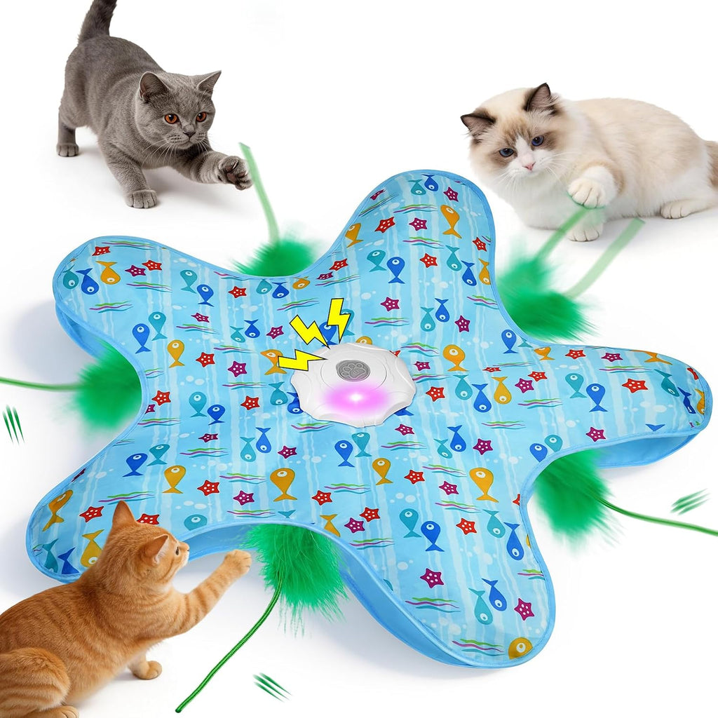 Duckart Interactive Cat Toy front view showing the automatic hide and seek base with feather attachment
