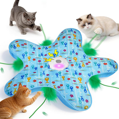 Duckart Interactive Cat Toy front view showing the automatic hide and seek base with feather attachment
