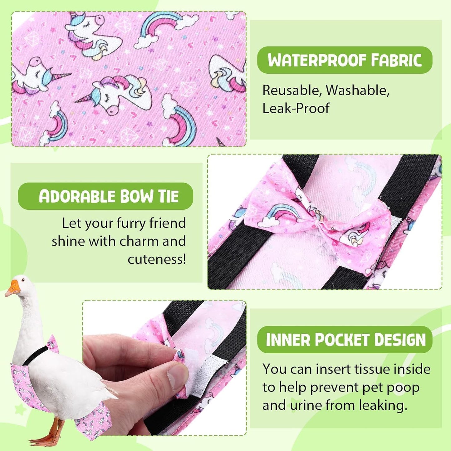 SilTriangle large poultry diaper with decorative bow tie detail close up view