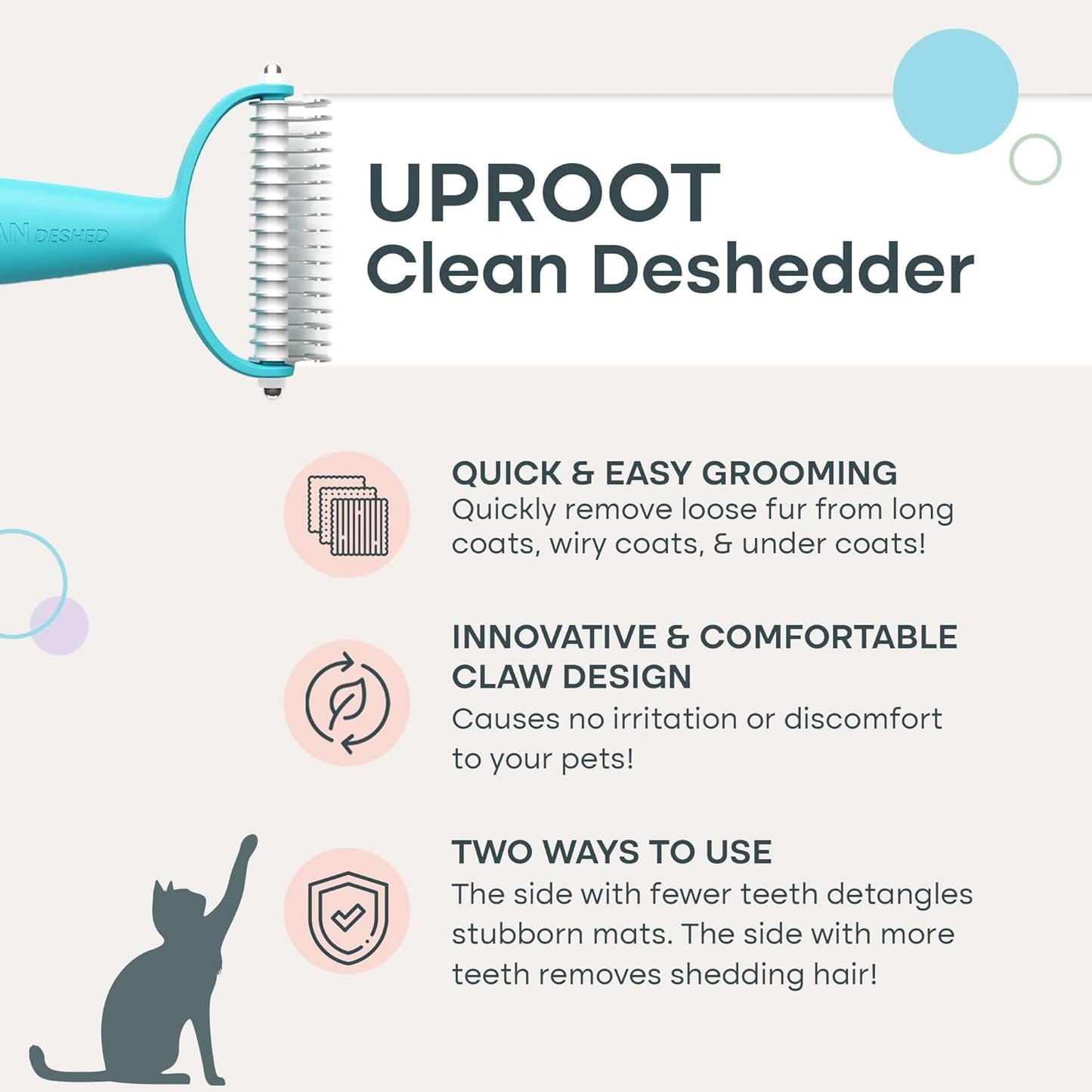 Uproot Clean dual sided dematting comb demonstrating the nine blade side for detangling pet fur