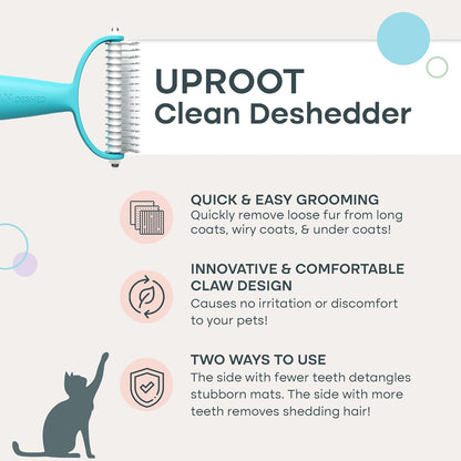 Uproot Clean dual sided dematting comb demonstrating the nine blade side for detangling pet fur