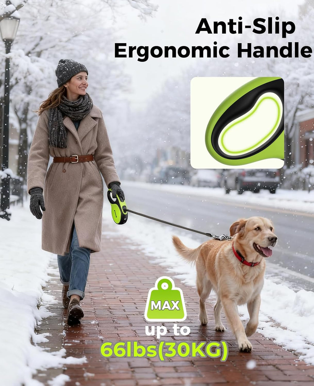 Pecute retractable leash reflective nylon tape detail