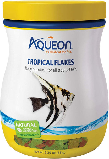 Aqueon Tropical Flakes 2.29 Ounces fish food container front view