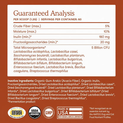 Fera Pets flavorless digestive supplement powder with measuring scoop