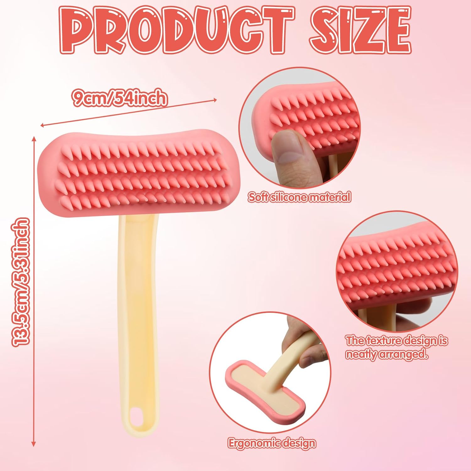 Cyuxing pink bunny grooming kit brush showing flexible silicone bristles