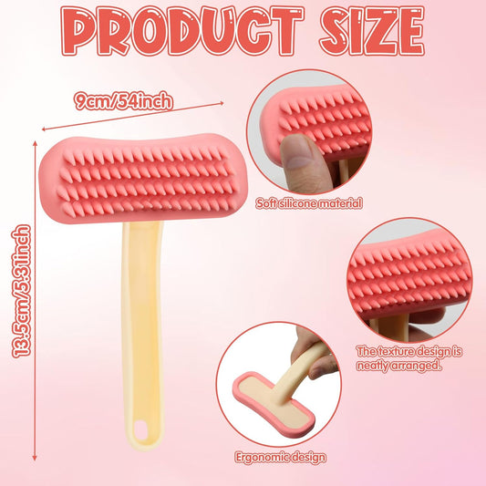 Cyuxing pink bunny grooming kit brush showing flexible silicone bristles