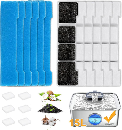 SIBAYS Dog Water Fountain Filter Replacement, 4Gal/15L Pet Fountain Filters, Made of Activated Carbon and PP Cotton, 8 Pet Water Fountain Filters, 8 Pre-Filter Sponge with 8 Pump Sponge(Model: L05) - Image 10