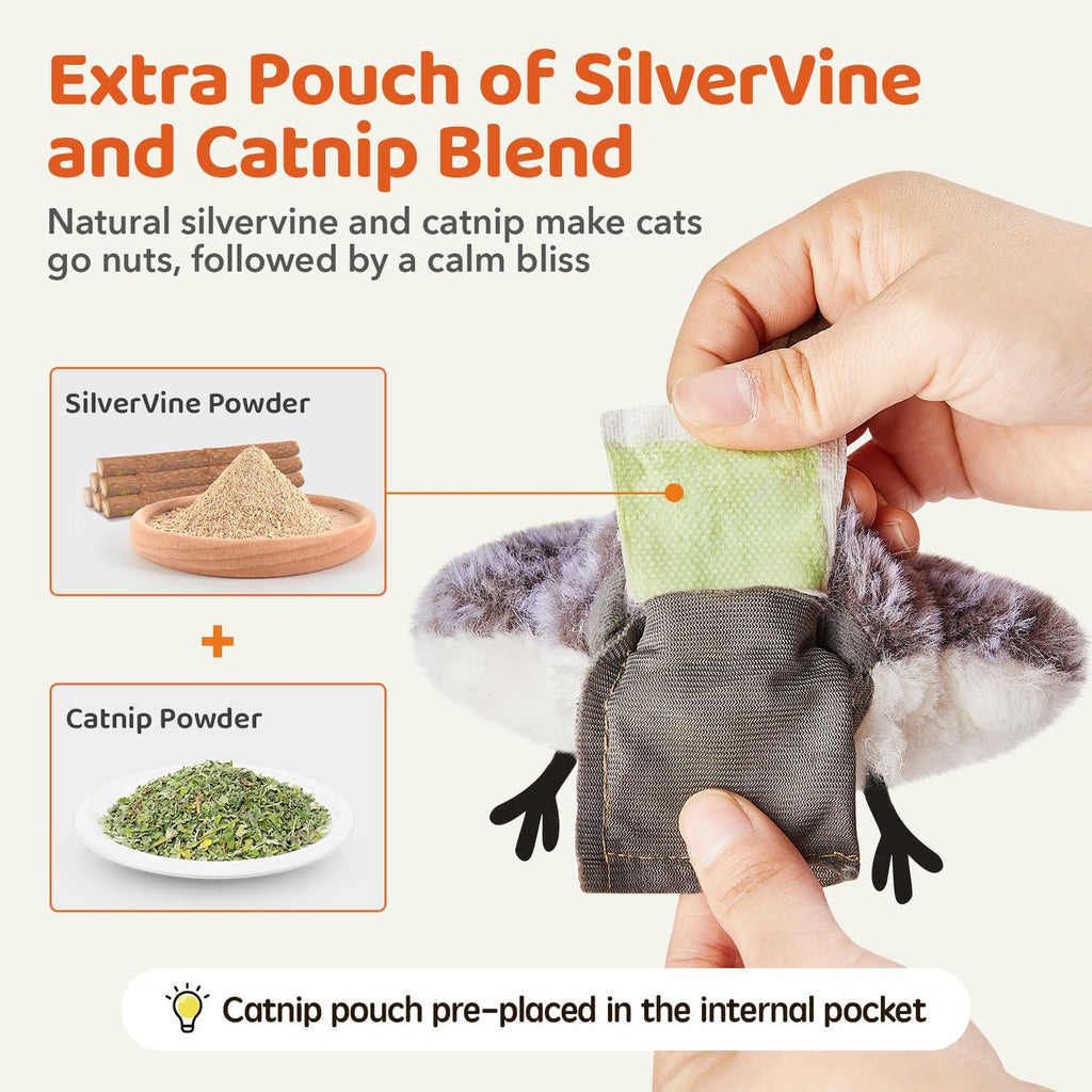 Adult cat kicking and biting the touch-activated electronic bird kicker toy.