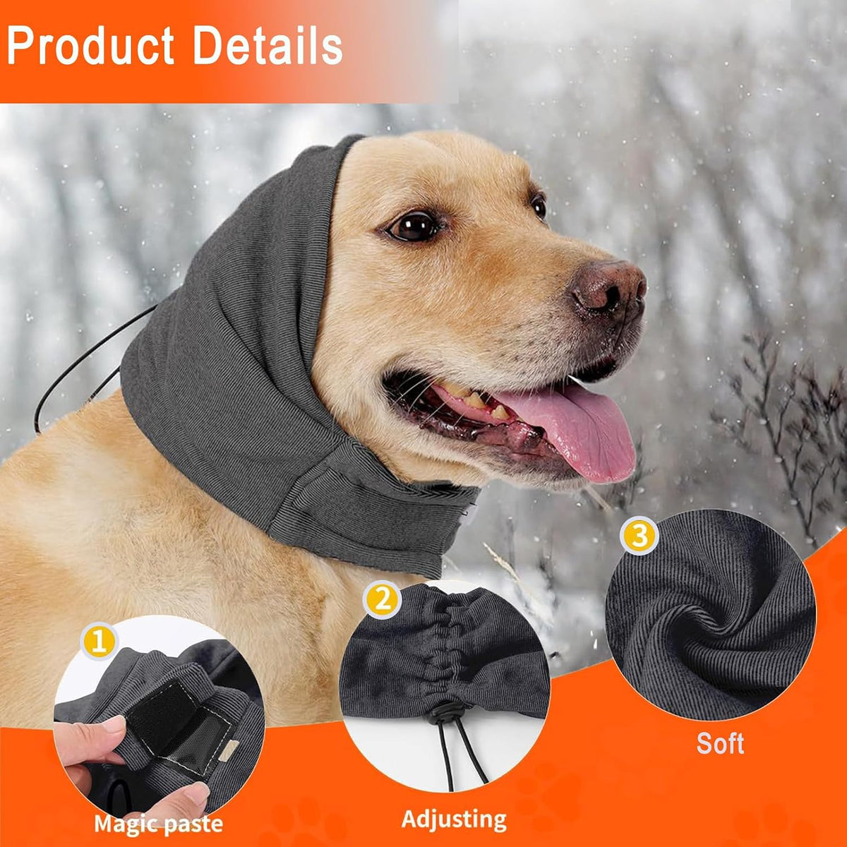 Tiagoboo pet anxiety relief head cover showcasing the premium elastic material stretch