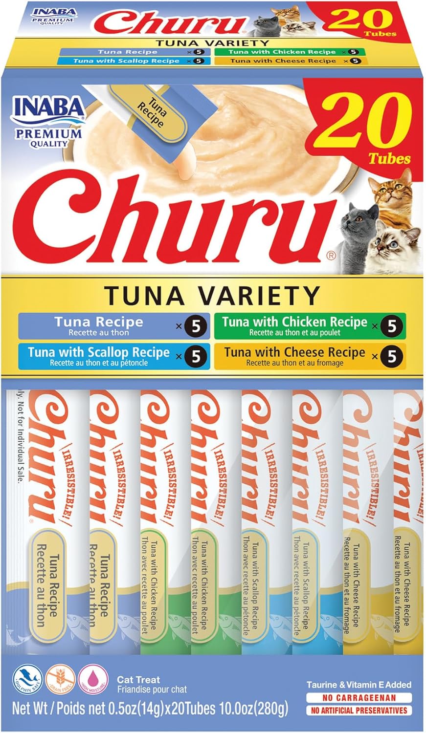 INABA Churu Cat Treats, Lickable, Squeezable Creamy Pure Cat Treat with Green Tea Extract & Taurine, 0.5 Ounces Each Tube, 50 Tubes, Tuna & Chicken Variety - Image 10