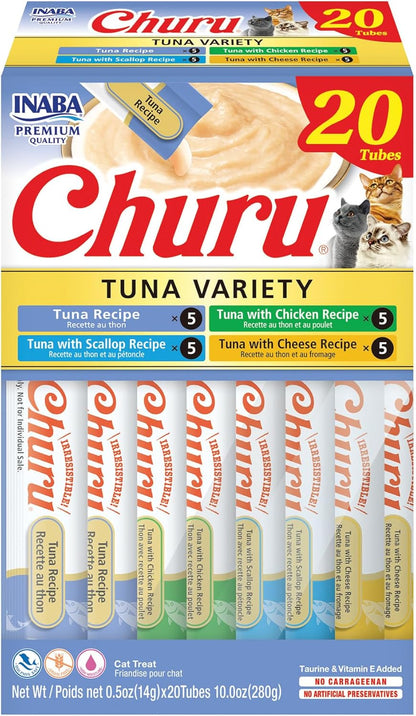 INABA Churu Cat Treats, Lickable, Squeezable Creamy Pure Cat Treat with Green Tea Extract & Taurine, 0.5 Ounces Each Tube, 50 Tubes, Tuna & Chicken Variety - Image 10