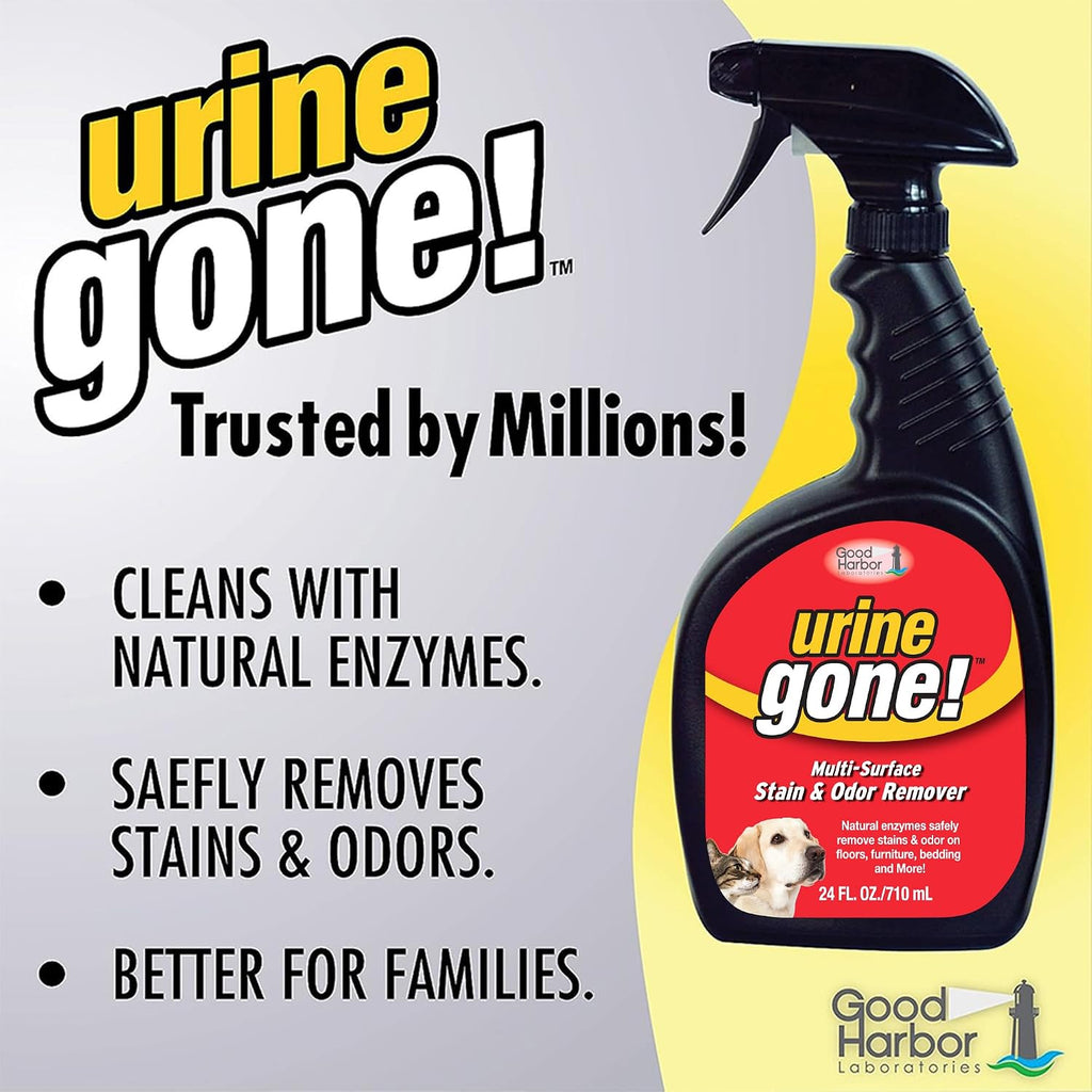 Urine Gone enzyme cleaner product angle view with branding