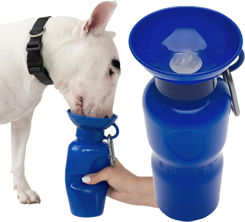 Springer Dog Water Bottle | Portable Travel Drinking Feeder Dispenser for Dogs & Puppies | As Seen on Shark Tank | Leak-Proof Bowl | BPA-Free | Outdoor Walking, Hiking & Travel | 15oz Blue - Image 10