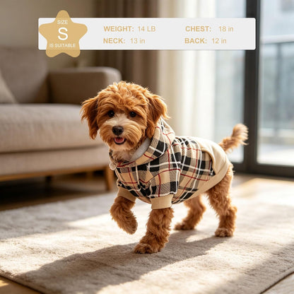 Tartan pattern dog sweatshirt with hood for small dogs