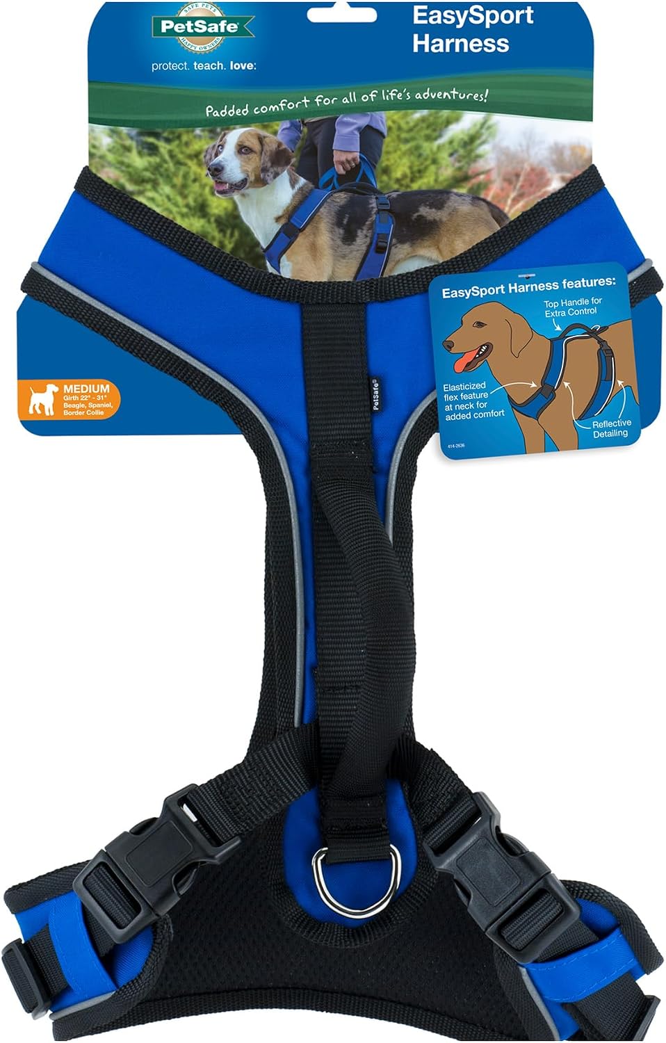 PetSafe EasySport Harness Padded Straps Fully Adjustable Elastic Neckline Best for Athletic Dogs Top Handle for Quick Control - Medium - Teal - Image 15