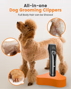 Oneisall CP-9050 cordless pet shaver showing the smart digital LCD battery display screen