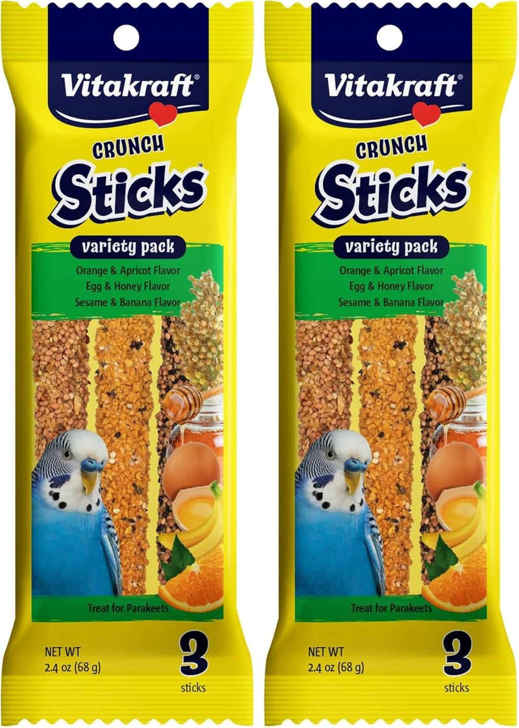 Vitakraft Crunch Sticks Variety Pack: Orange & Apricot Flavor, Egg & Honey Flavor, Sesame & Banana Flavor Treats for Parakeets, 2.4 oz - Image 10