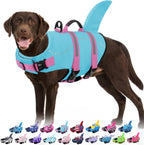 Pink shark style pet swimsuit with metal leash attachment D ring