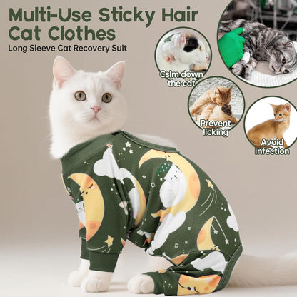 Side view of Qbleev cat pajamas showing full body coverage