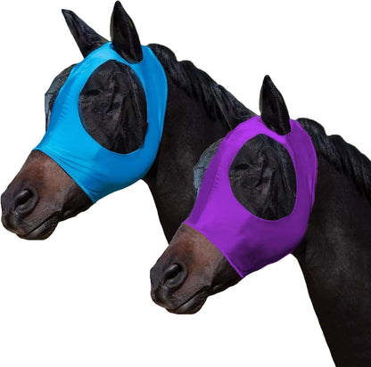 FOXLVDA Horse Fly Mask with Ears Set of 2, Fashionable and Breathable Stretch Fabric with UV & Sun Protection for Average Size Horses (Blue/Red, Large) - Image 10