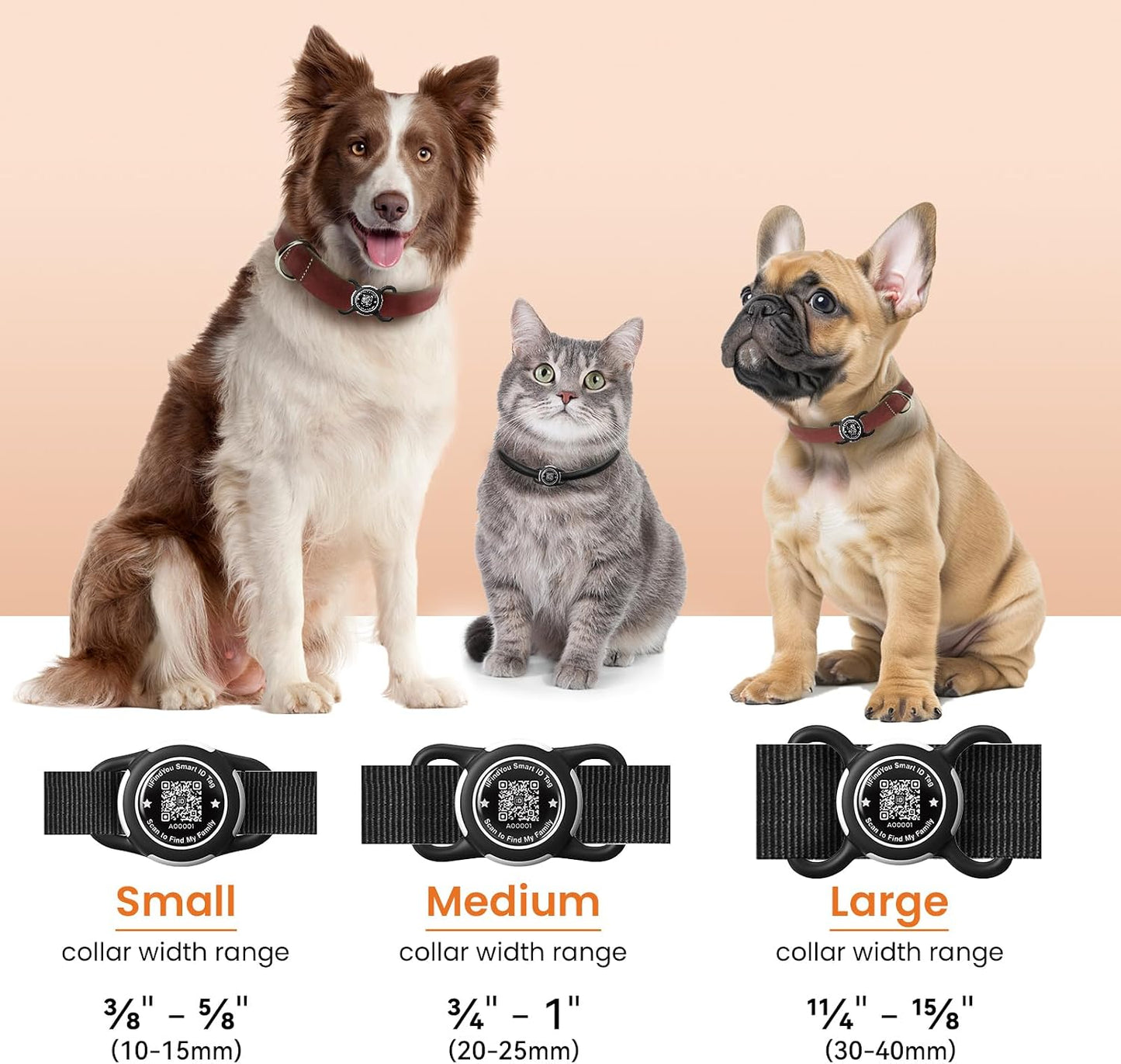 Premium silicone and ABS airtag holder being slid onto a standard nylon dog collar strap