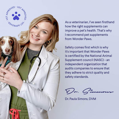 Wonder Paws Turkey Tail Mushroom dog supplement back label showing nutritional facts and dosage instructions.